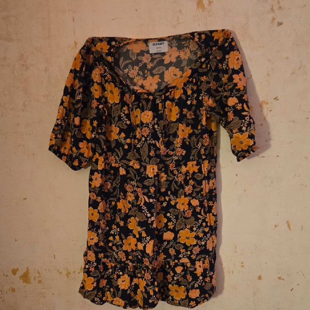 Old Navy Floral Kids Dress - Black and Orange